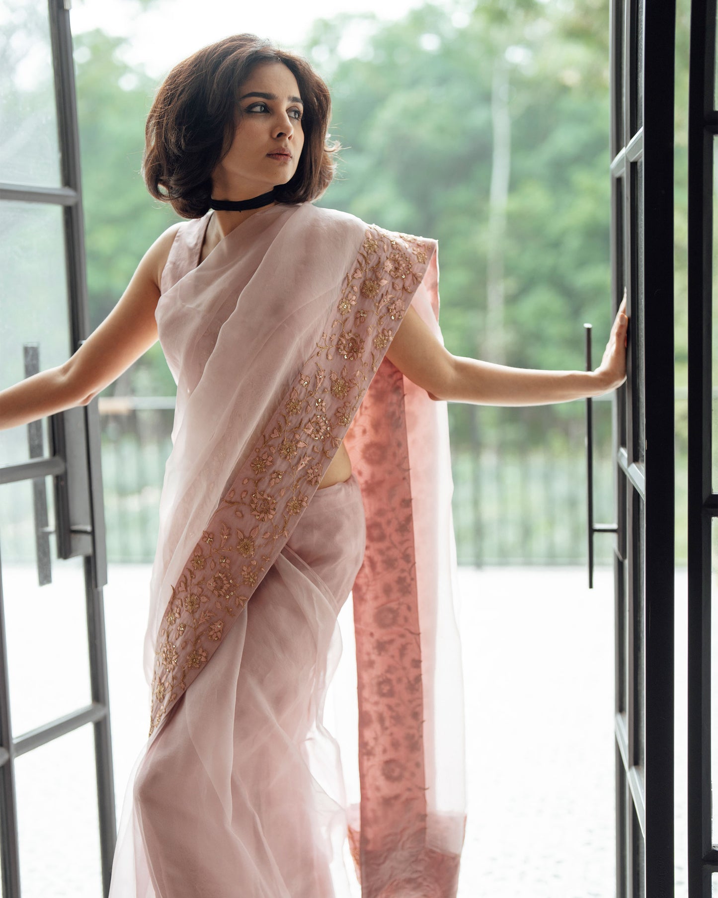 LIGHT ONION PINK SILK ORGANZA SAREE AND BLOUSE