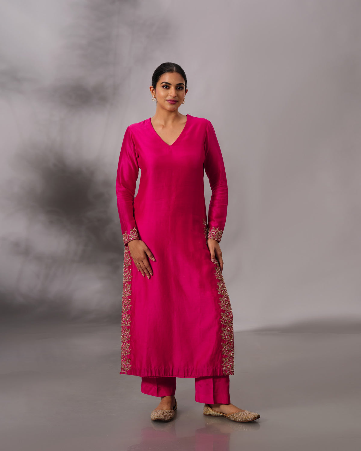 Model wearing the Hot Pink Side-Slit Salwar Set by Kpret by Kalakaari