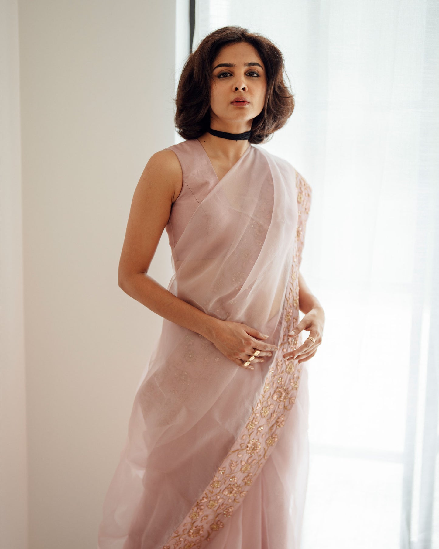 LIGHT ONION PINK SILK ORGANZA SAREE AND BLOUSE