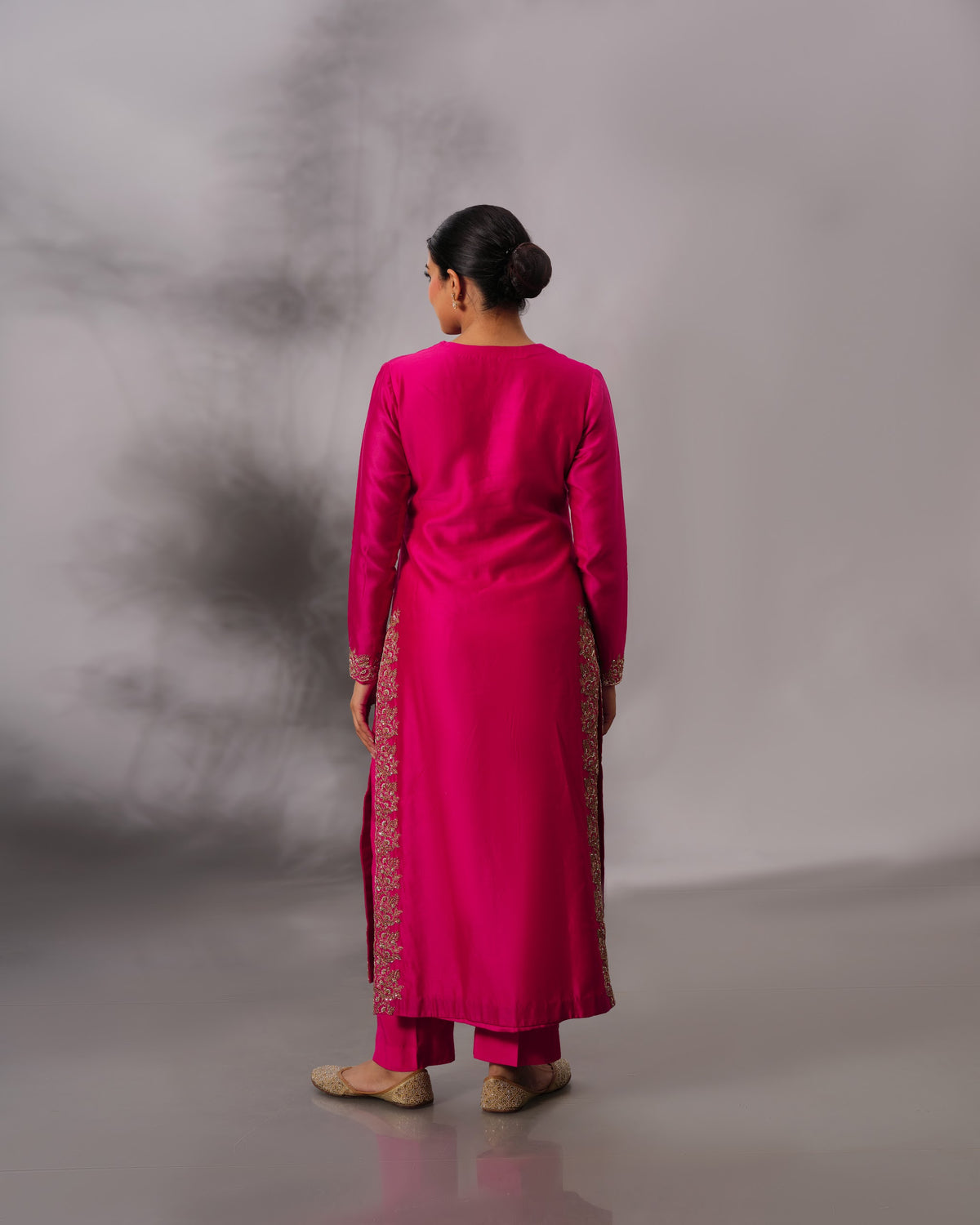 Model wearing the Hot Pink Side-Slit Salwar Set by Kpret by Kalakaari