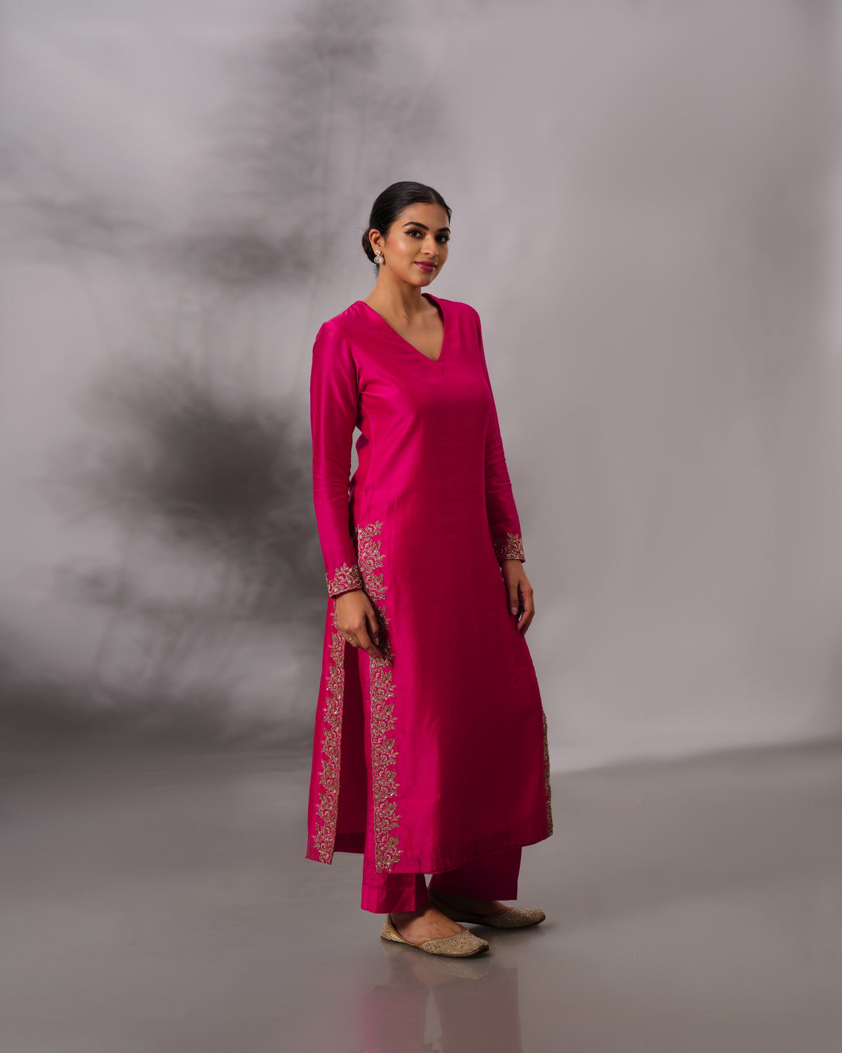 Model wearing the Hot Pink Side-Slit Salwar Set by Kpret by Kalakaari