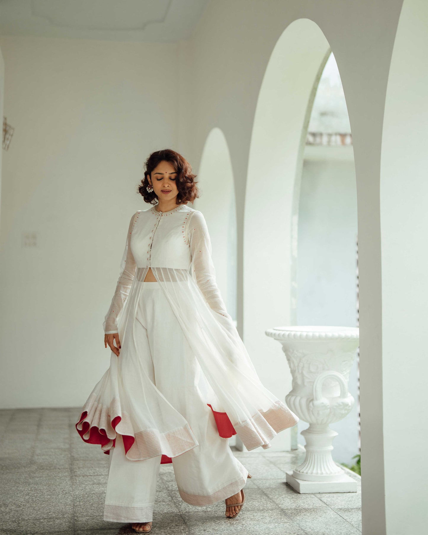 OFF WHITE HANDLOOM CHANDERI ANARKALI SUIT