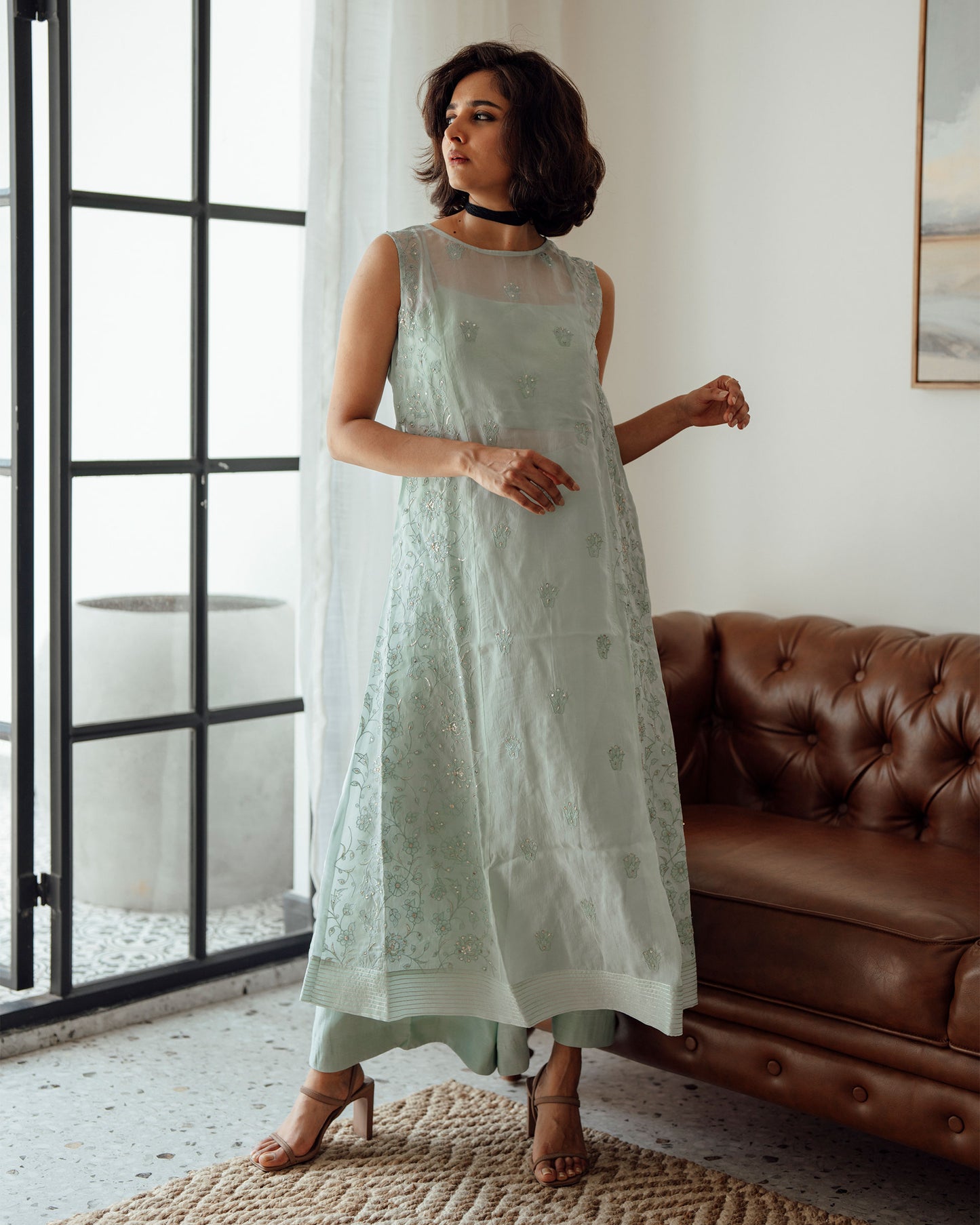 PASTEL BLUE VISCOSE ORGANZA  CO - ORD SET