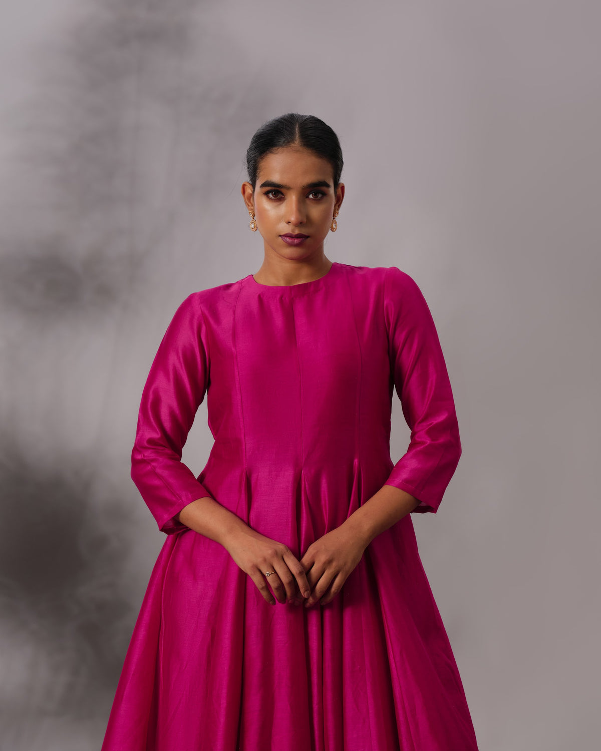 Model wearing the Hot Pink Yoke Panelled Salwar Set by Kpret by Kalakaari