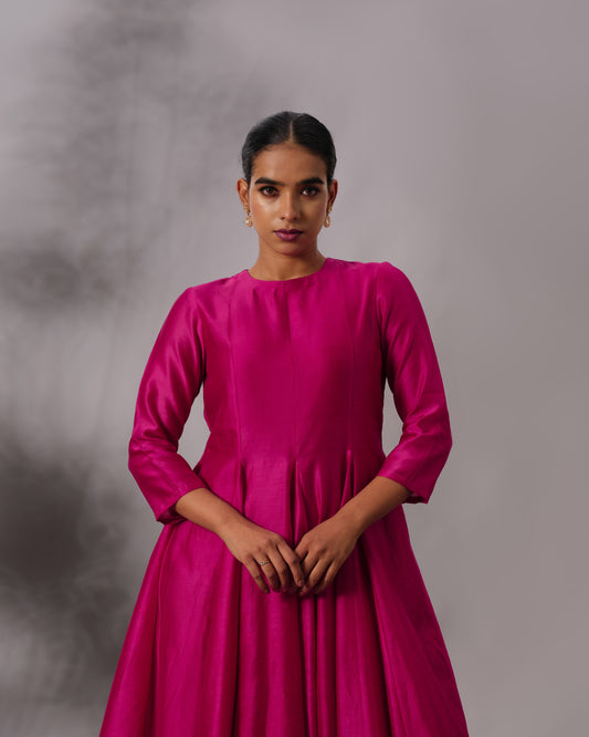 Model wearing the Hot Pink Yoke Panelled Salwar Set by Kpret by Kalakaari