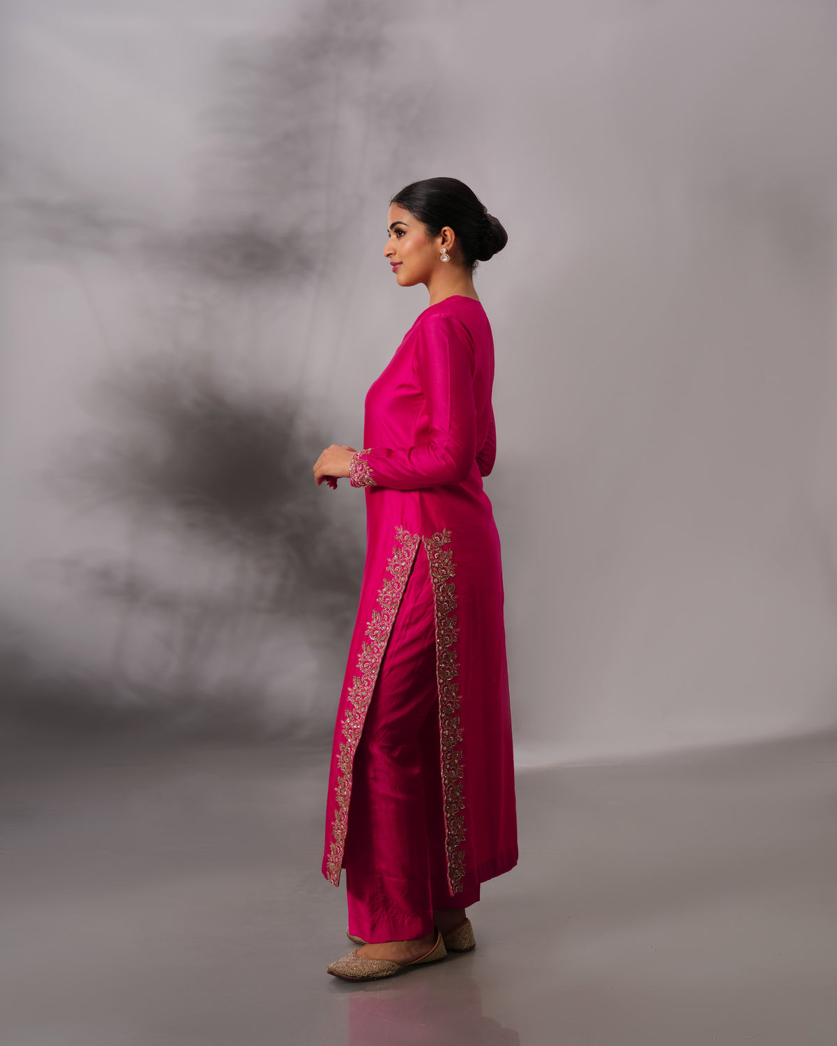 Model wearing the Hot Pink Side-Slit Salwar Set by Kpret by Kalakaari