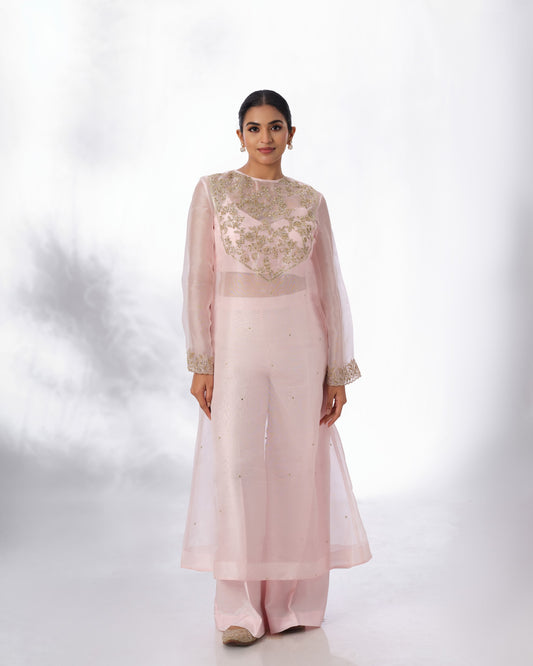 Model wearing the Calcite Silk Organza Set by Kpret by Kalakaari