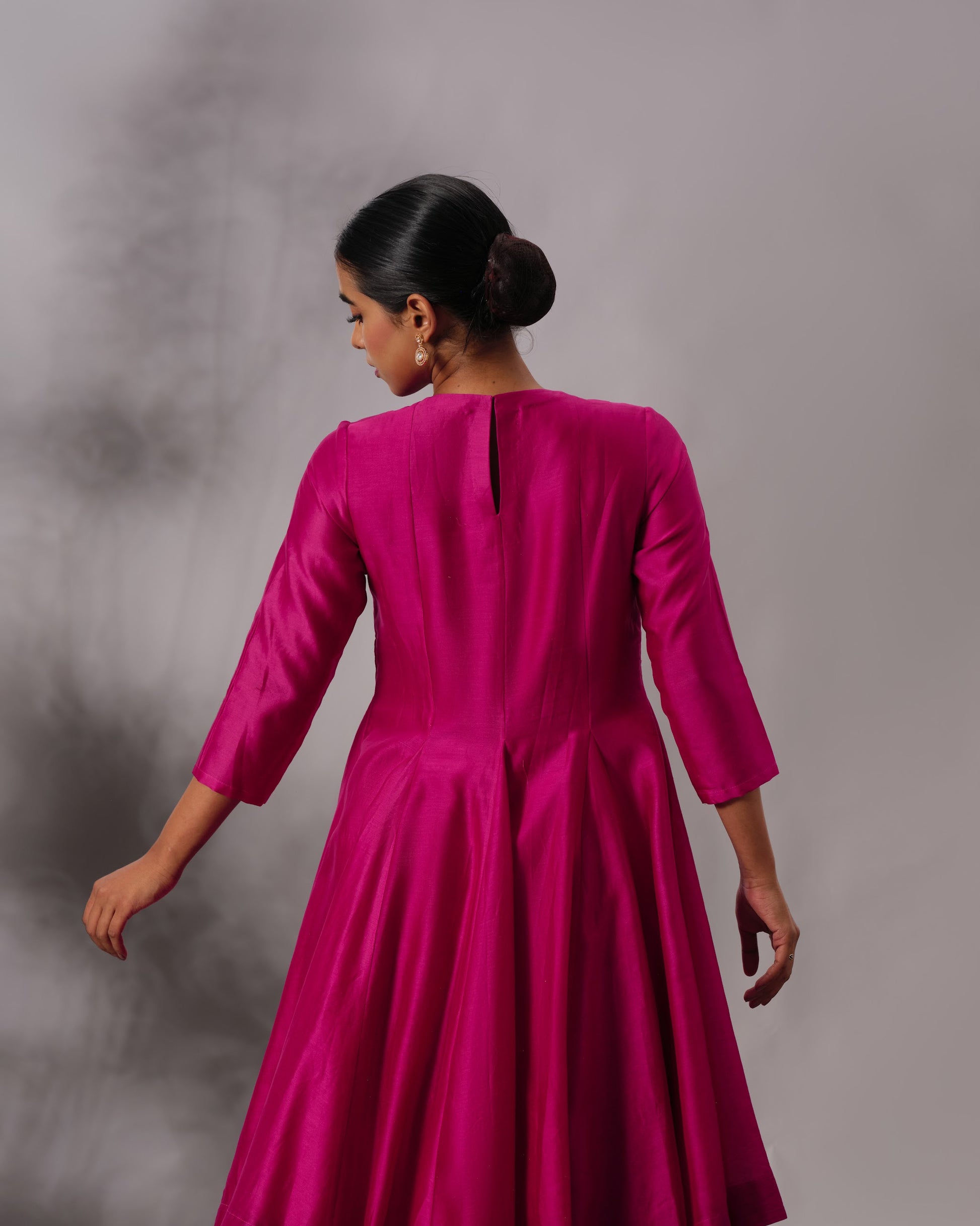 Model wearing the Hot Pink Yoke Panelled Salwar Set by Kpret by Kalakaari