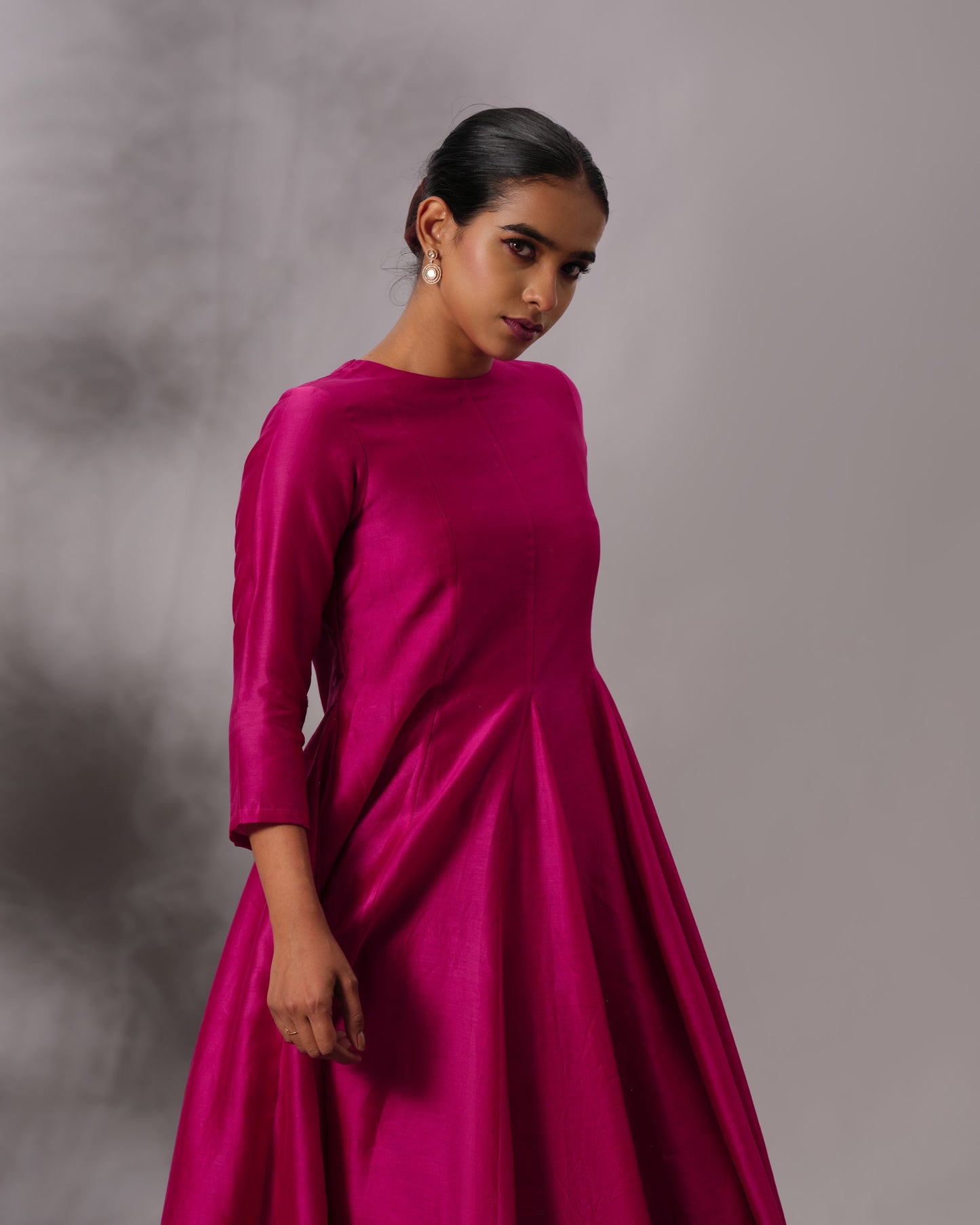 Model wearing the Hot Pink Yoke Panelled Salwar Set by Kpret by Kalakaari