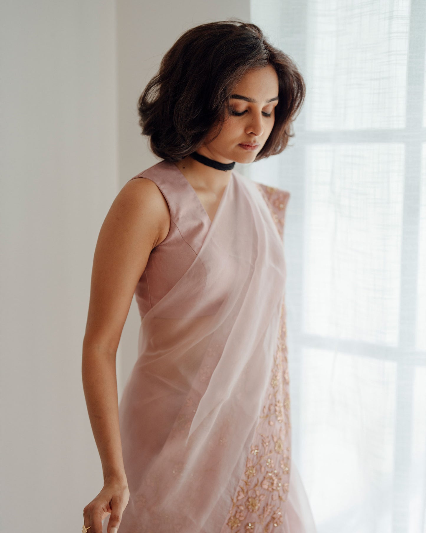 LIGHT ONION PINK SILK ORGANZA SAREE AND BLOUSE
