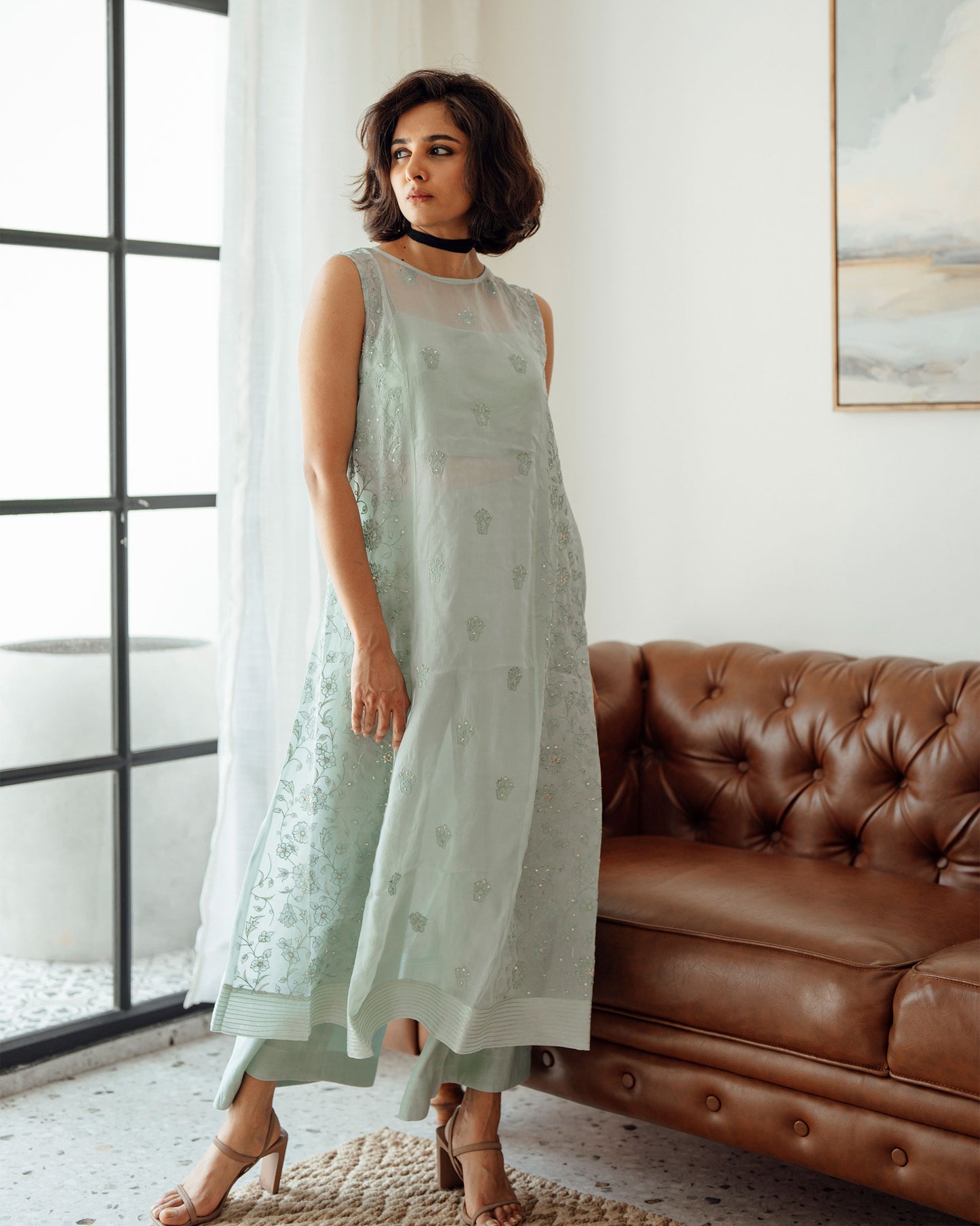 PASTEL BLUE VISCOSE ORGANZA  CO - ORD SET