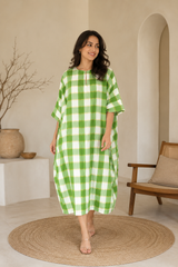 Handloom Chequered Green Kaftan
