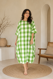 Handloom Chequered Green Kaftan