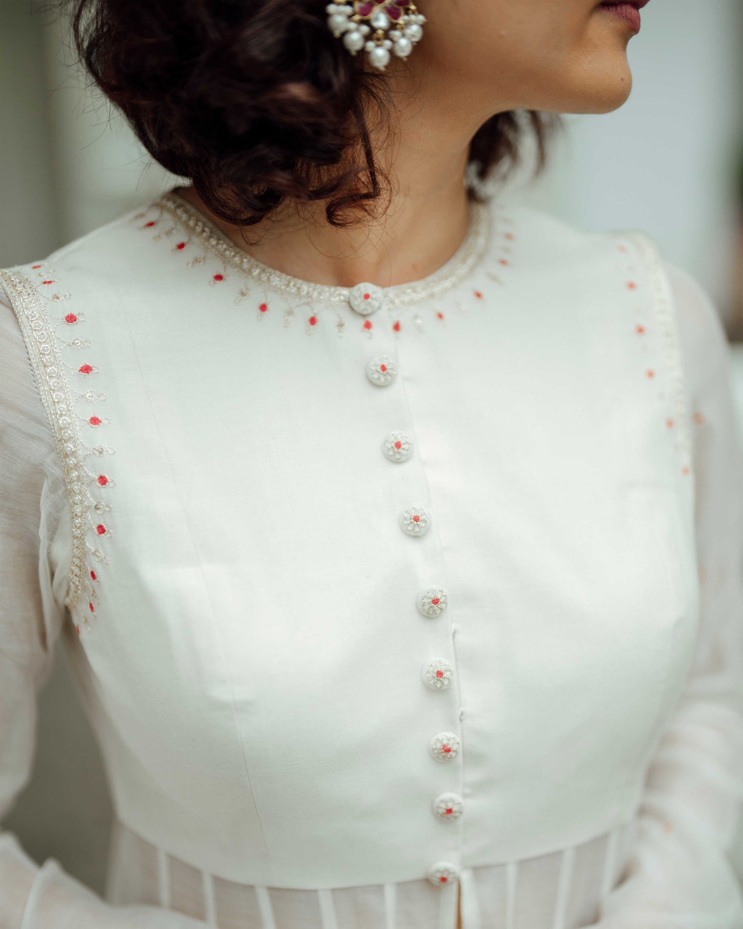 OFF WHITE HANDLOOM CHANDERI ANARKALI SUIT