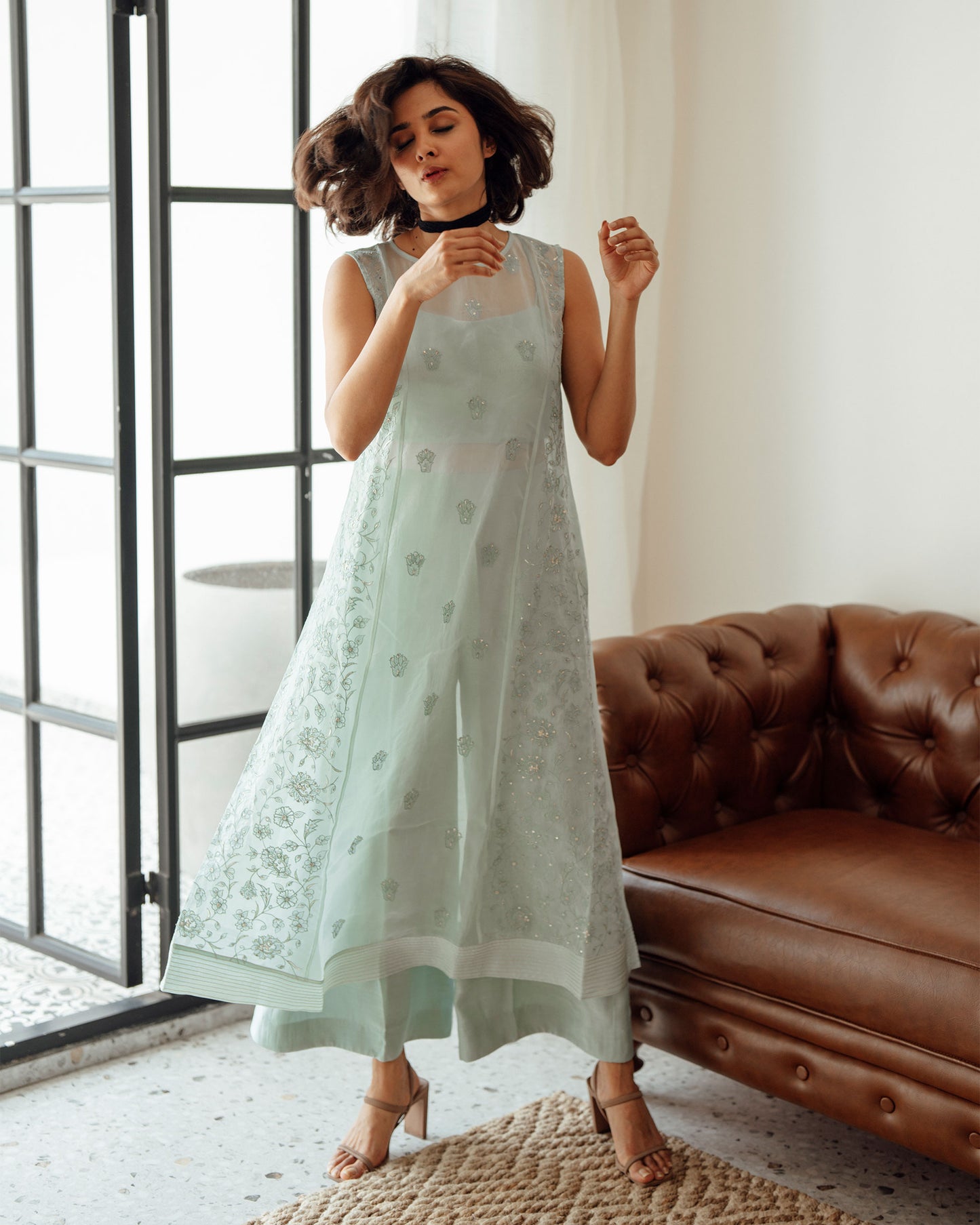 PASTEL BLUE VISCOSE ORGANZA  CO - ORD SET