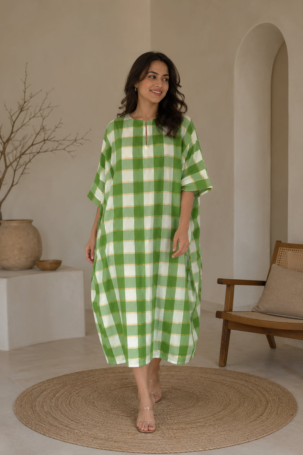 Handloom Green Chequered Kaftan