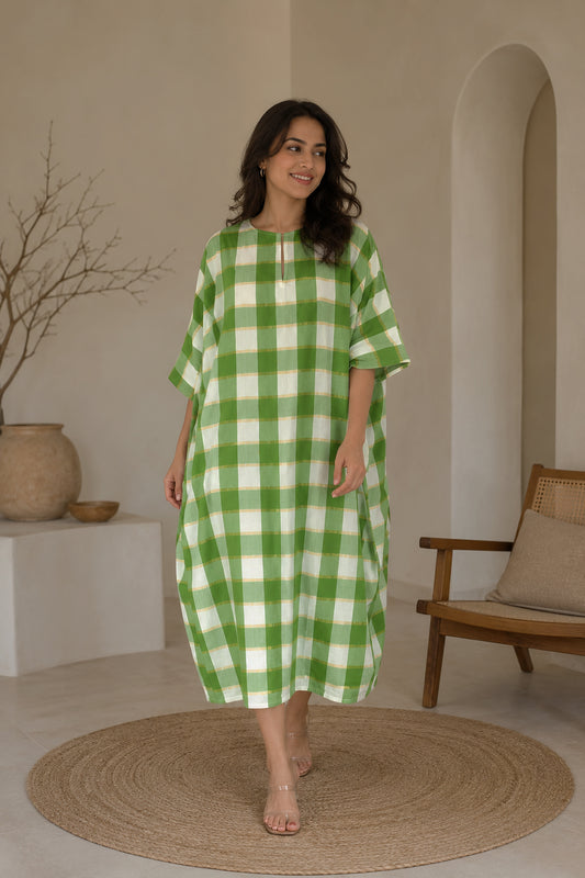 Handloom Green Chequered Kaftan