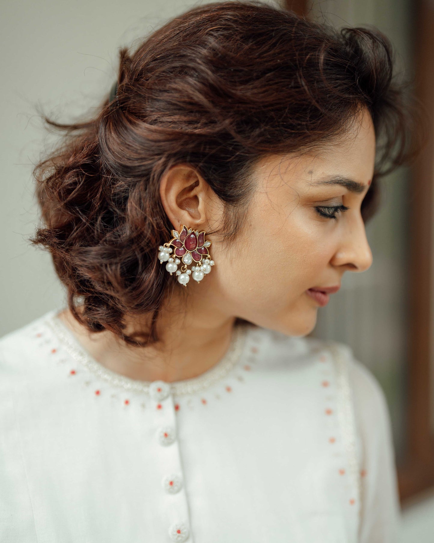 OFF WHITE HANDLOOM CHANDERI ANARKALI SUIT