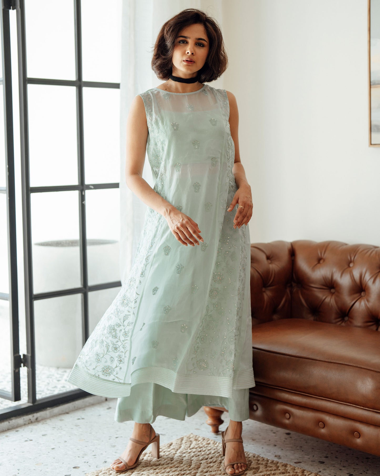 PASTEL BLUE VISCOSE ORGANZA  CO - ORD SET