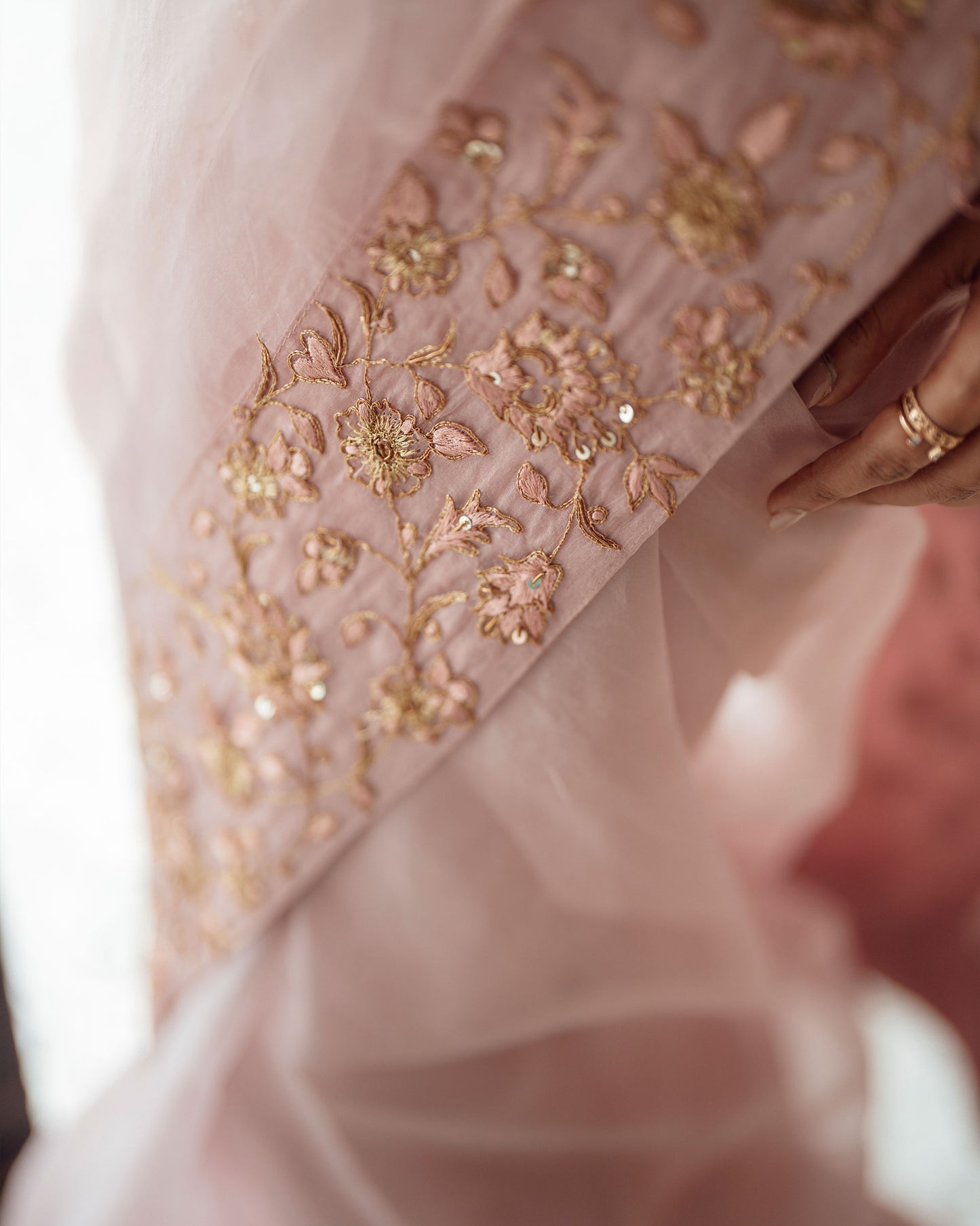 LIGHT ONION PINK SILK ORGANZA SAREE AND BLOUSE