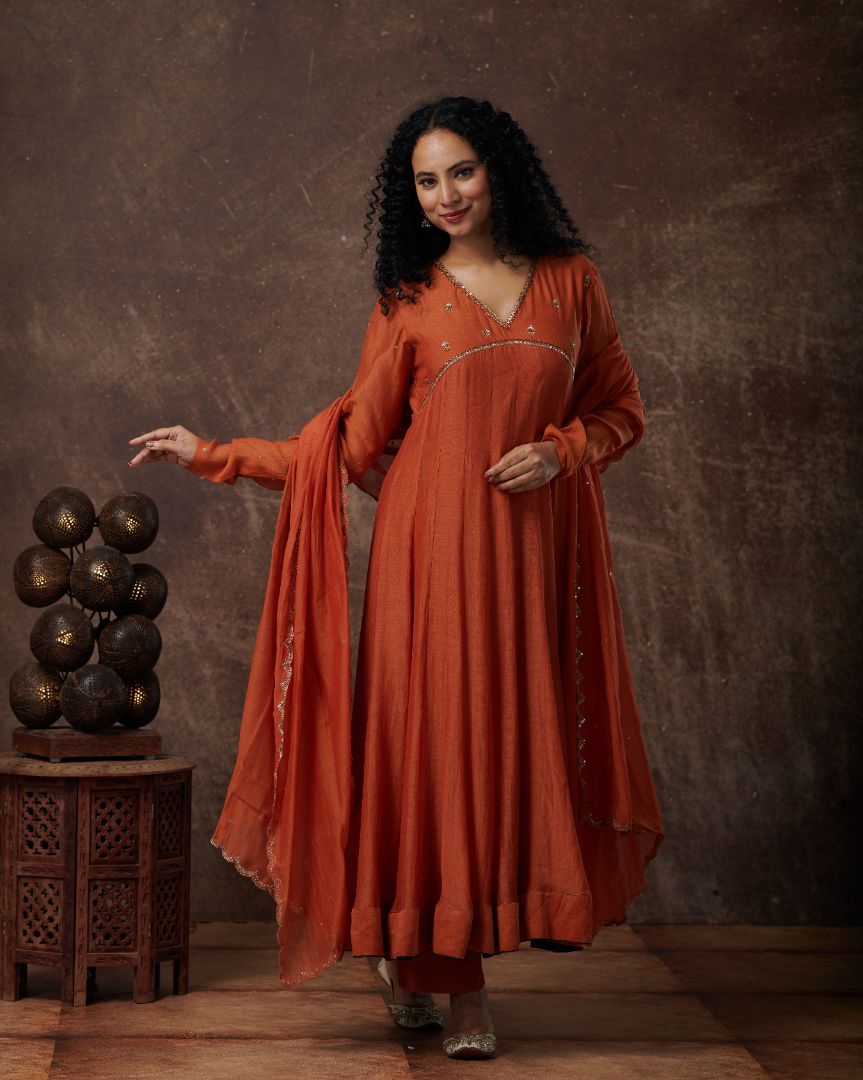 ANARKALI SET IN BURNT ORANGE