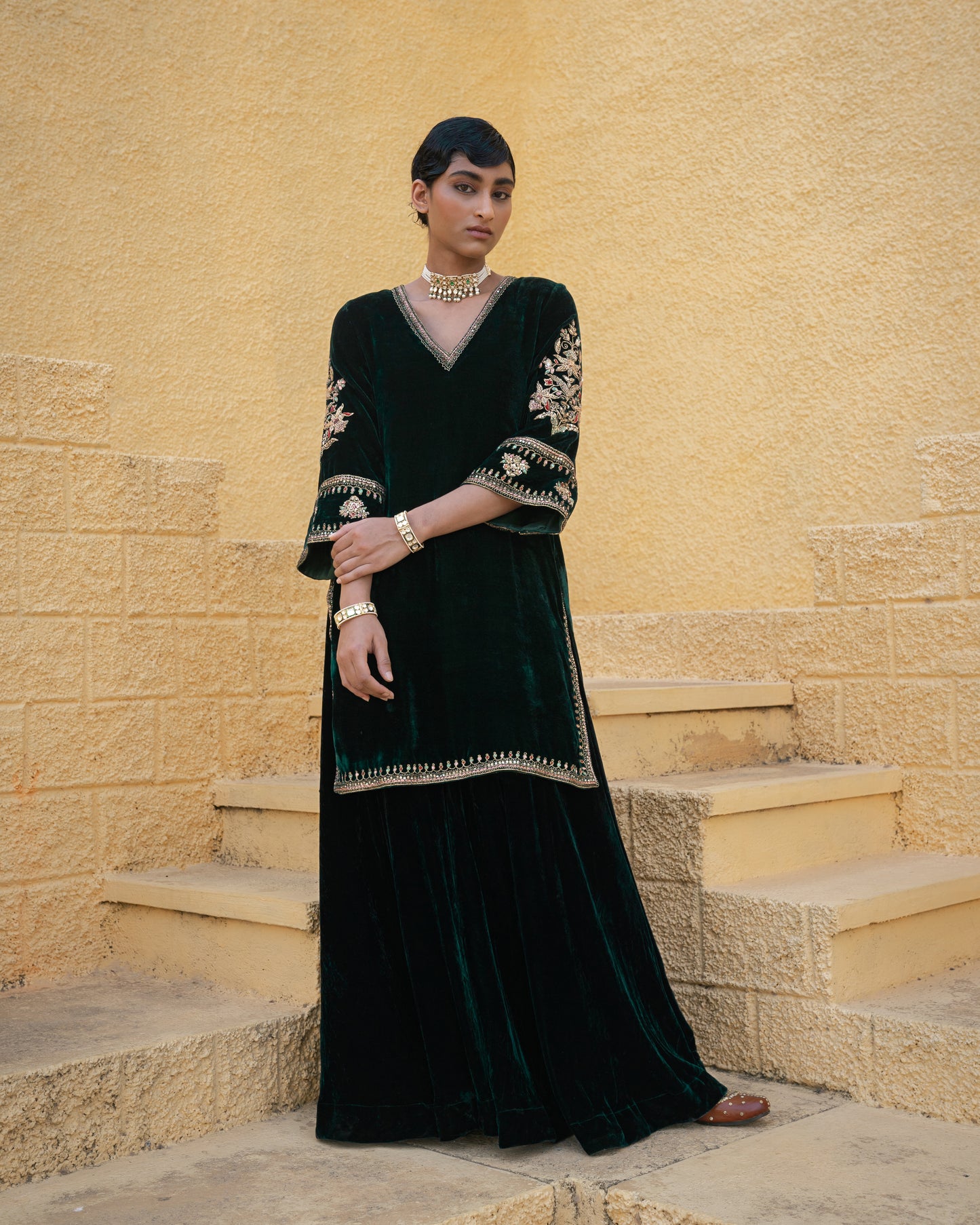 DARK GREEN SHARARA SET