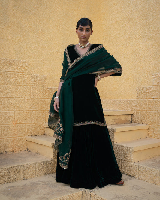DARK GREEN SHARARA SET