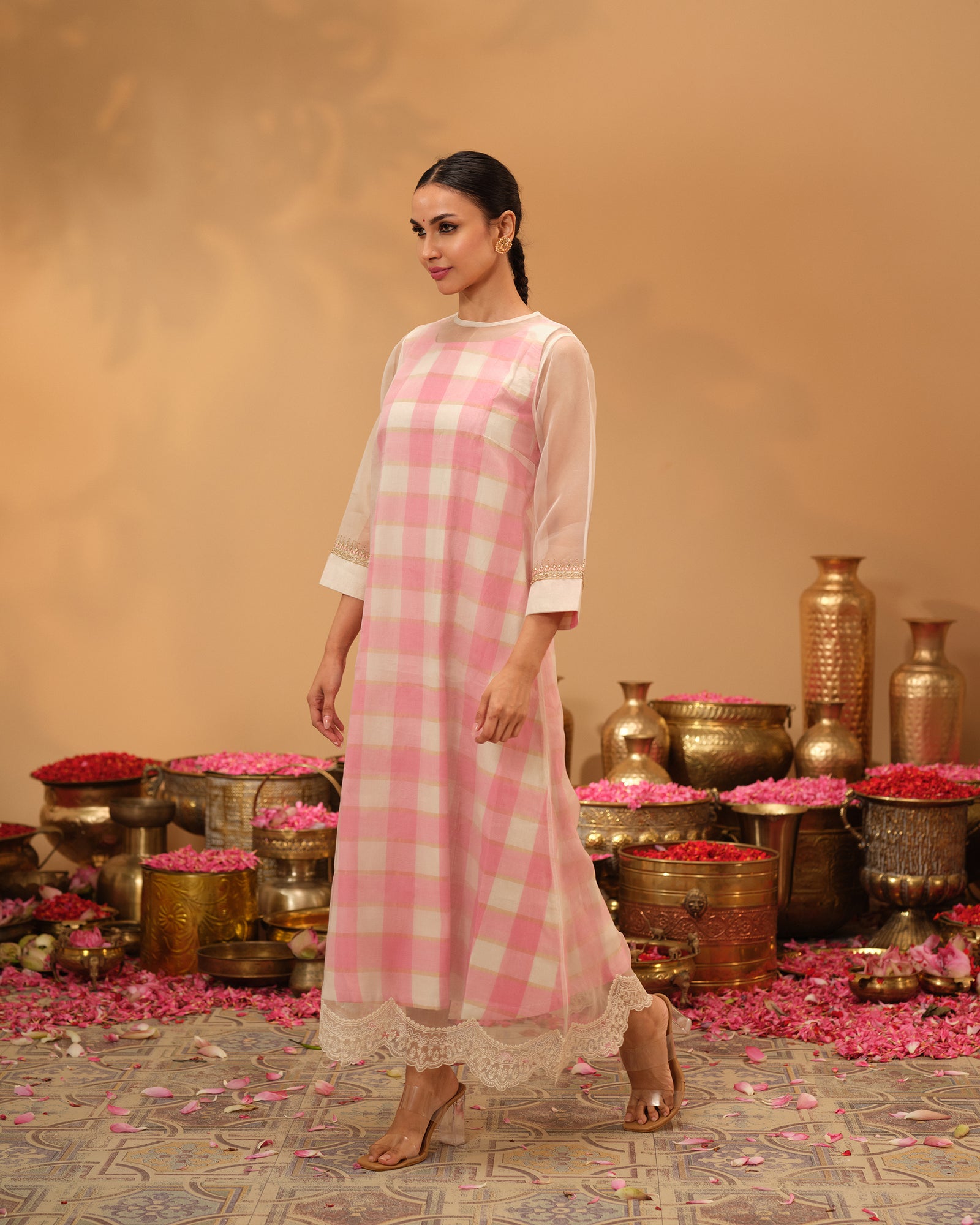 The Celeste Organza & Handloom Chequered Dress Set