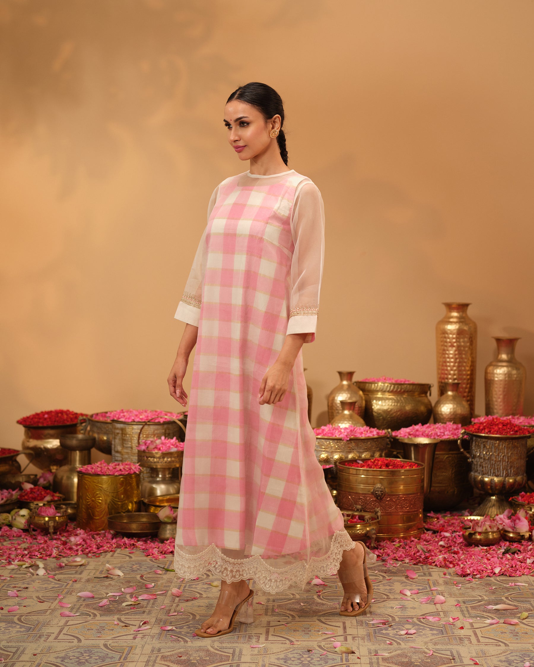 The Celeste Organza & Handloom Chequered Dress Set