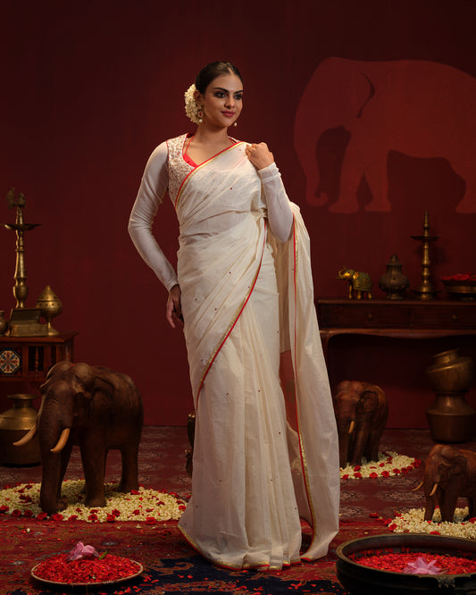 Handloom Cotton Saree with Embroidered Jacket