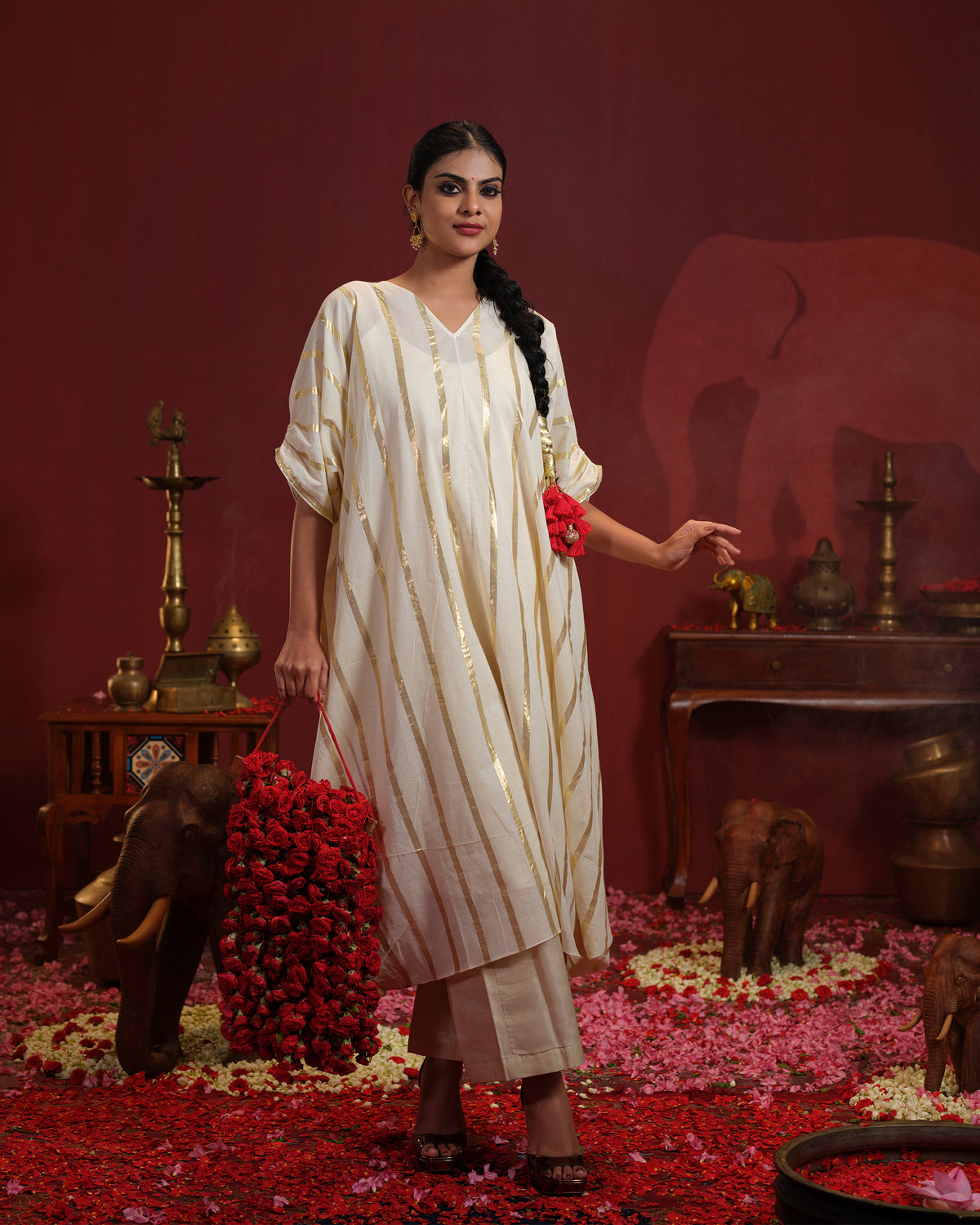 Golden Striped Cowl Kaftan