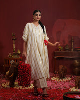 Golden Striped Cowl Kaftan Set