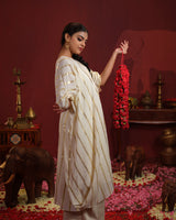 Golden Striped Cowl Kaftan Set