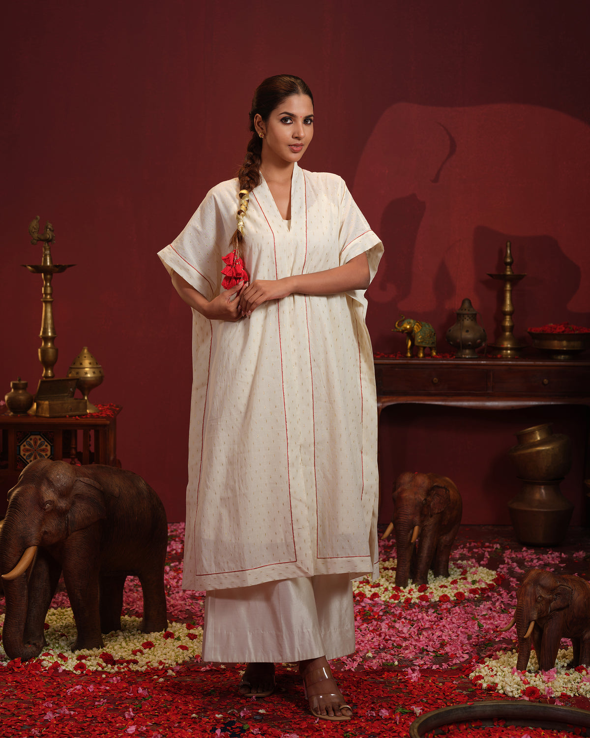 Jamdani Cotton Centre Slit Kaftan