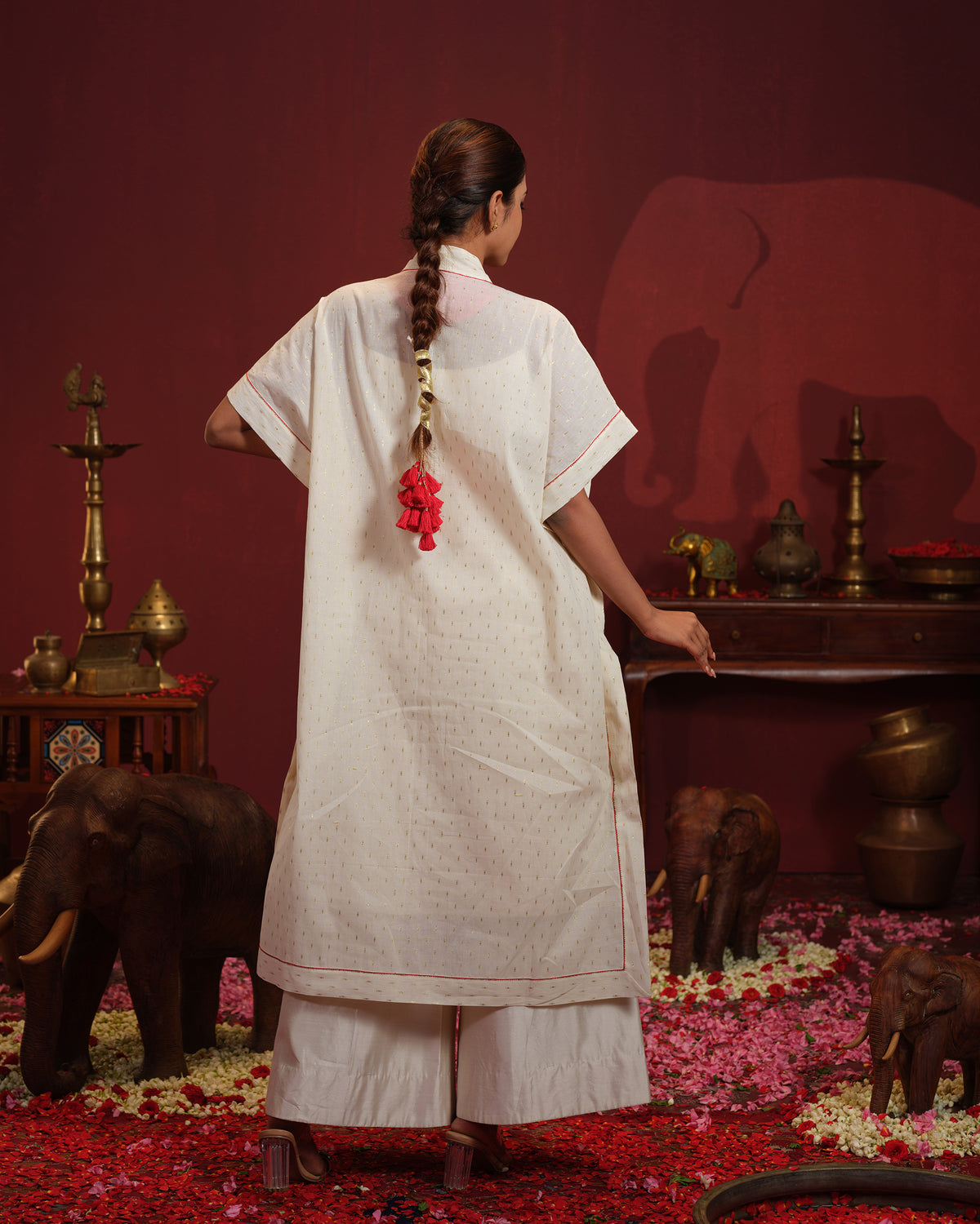 Jamdani Cotton Centre Slit Kaftan