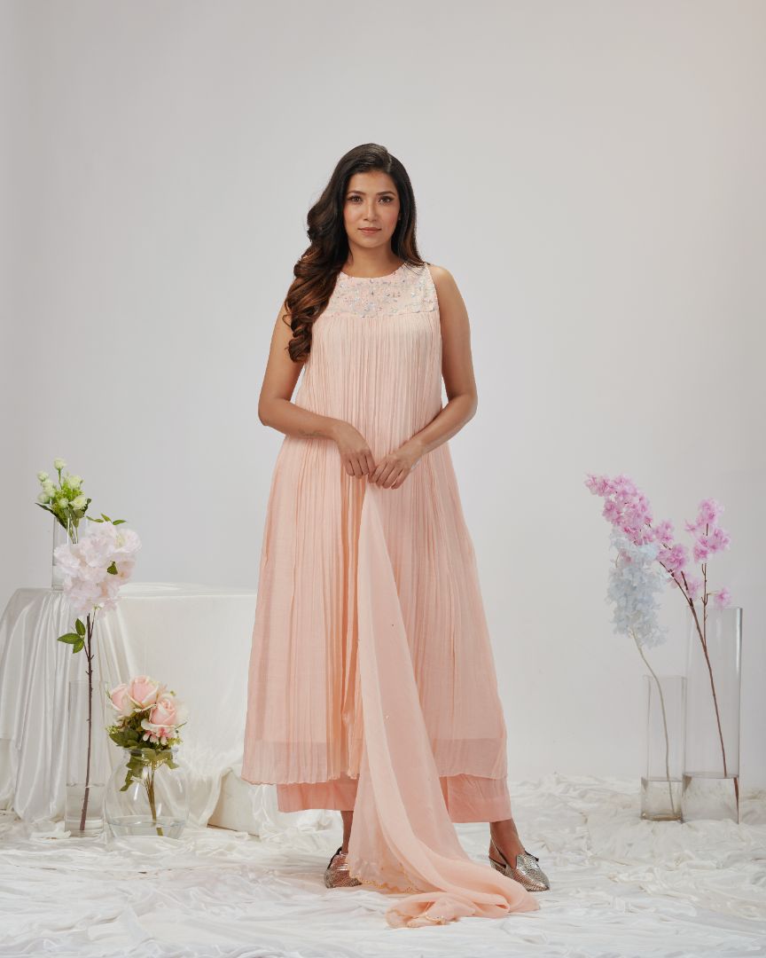 SALWAR SET IN CORAL PEACH SHADE