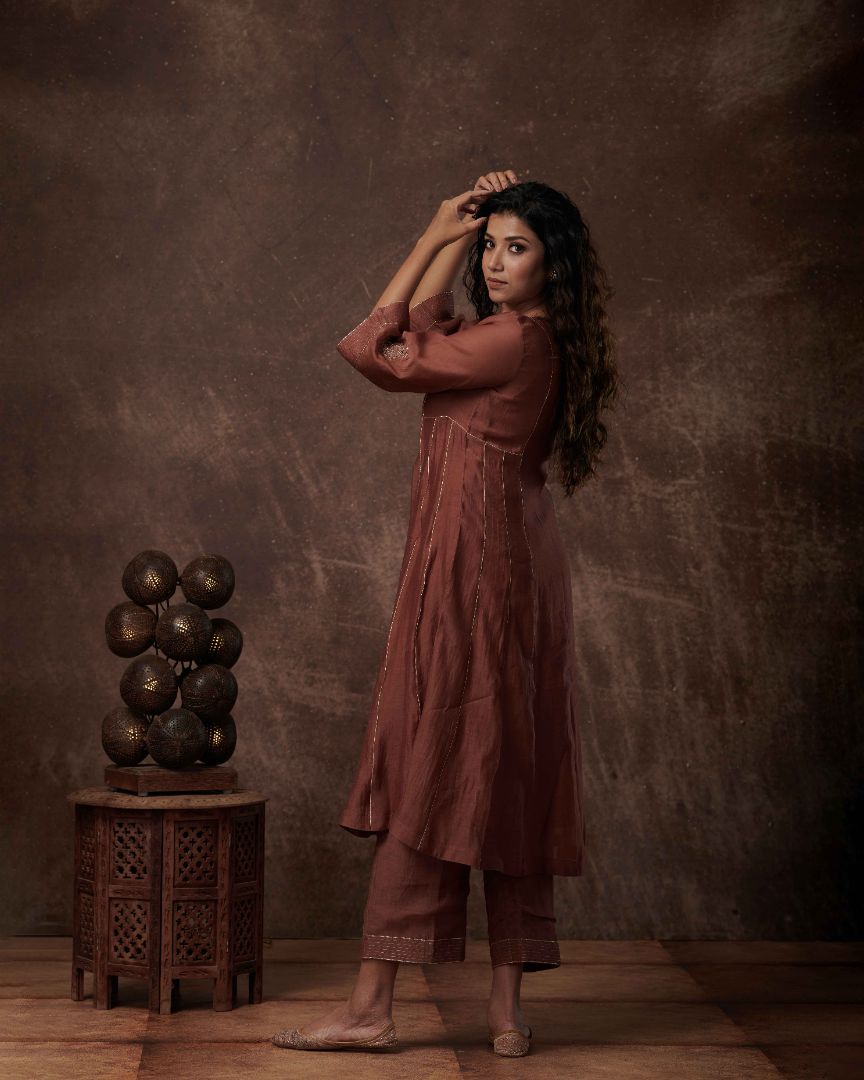 SALWAR SET IN PALE BROWN